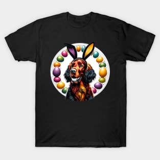 Irish Setter Celebrates Easter with Bunny Ears and Eggs T-Shirt